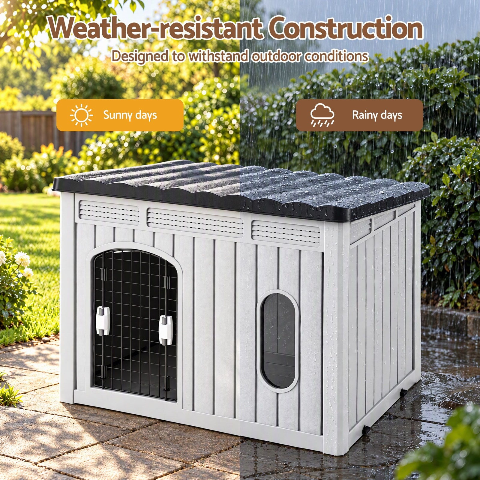 i.Pet 109cm Large Dog House Outdoor Pet Kennel with Metal Door Grey