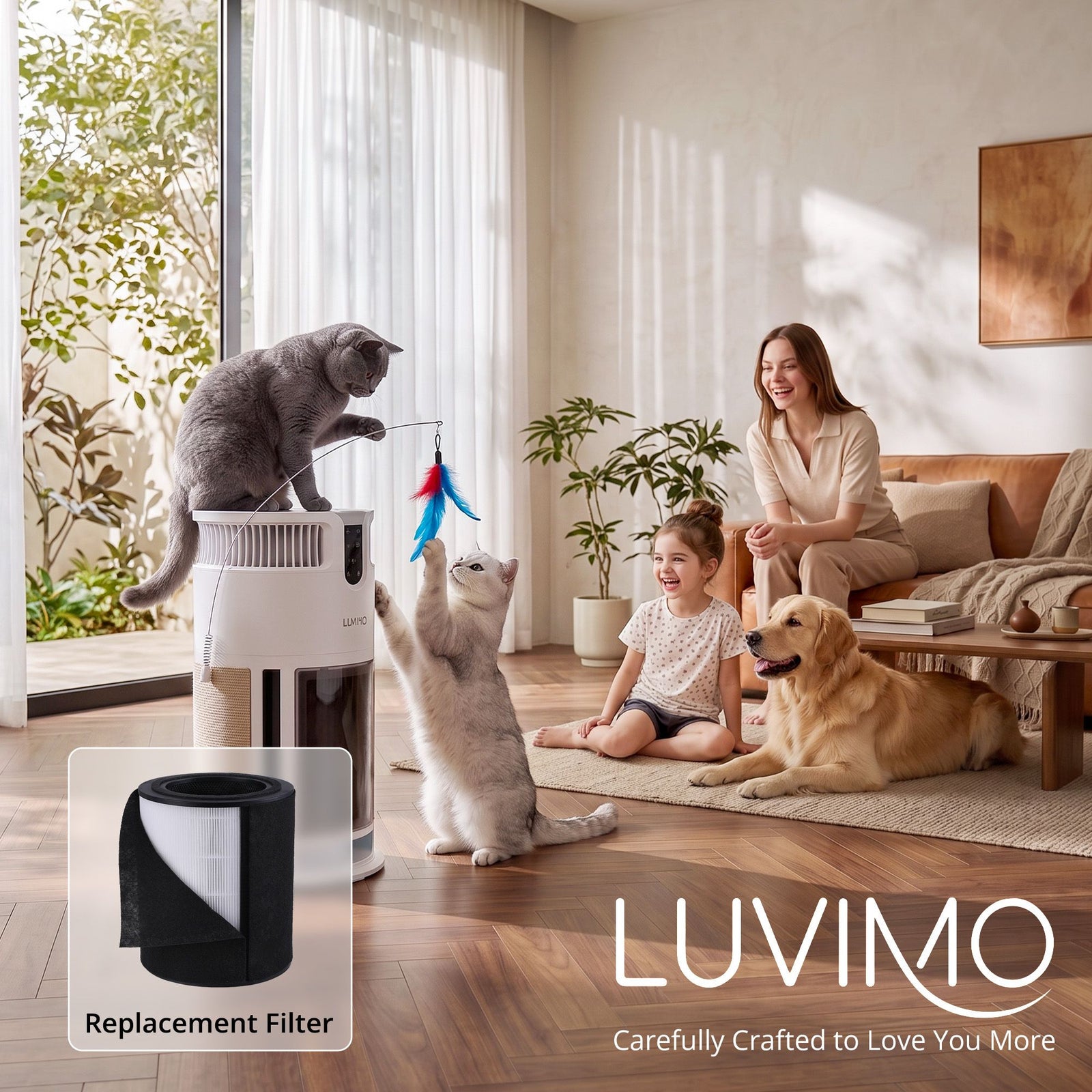 LUVIMO Pet Air Purifier Replacement Filter H13 HEPA w/ Activated Carbon Washable Pre-filter
