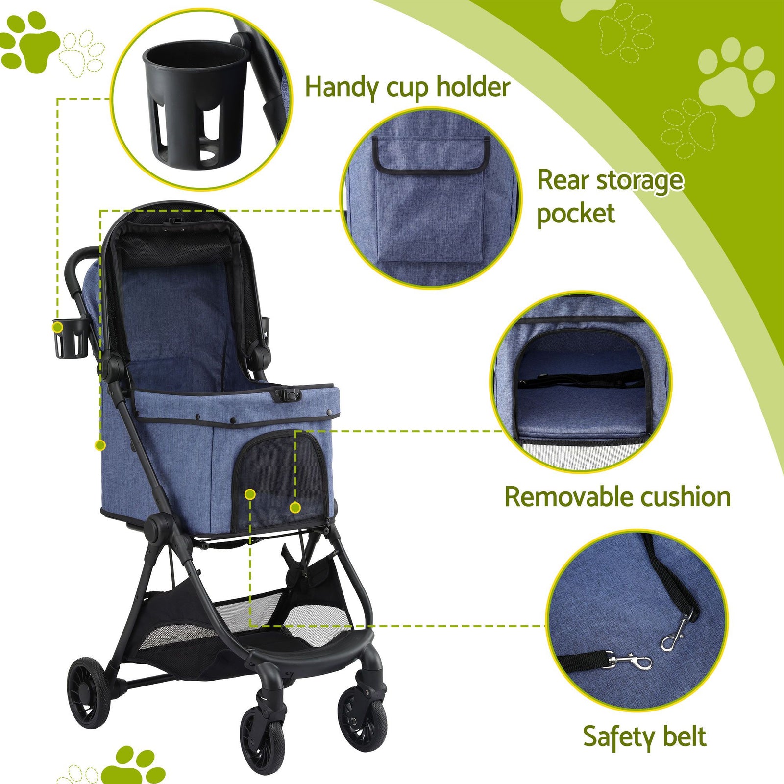i.Pet Pet Stroller Pram Gravity Folding Dog Cage Large Travel Pushchair 4 Wheels