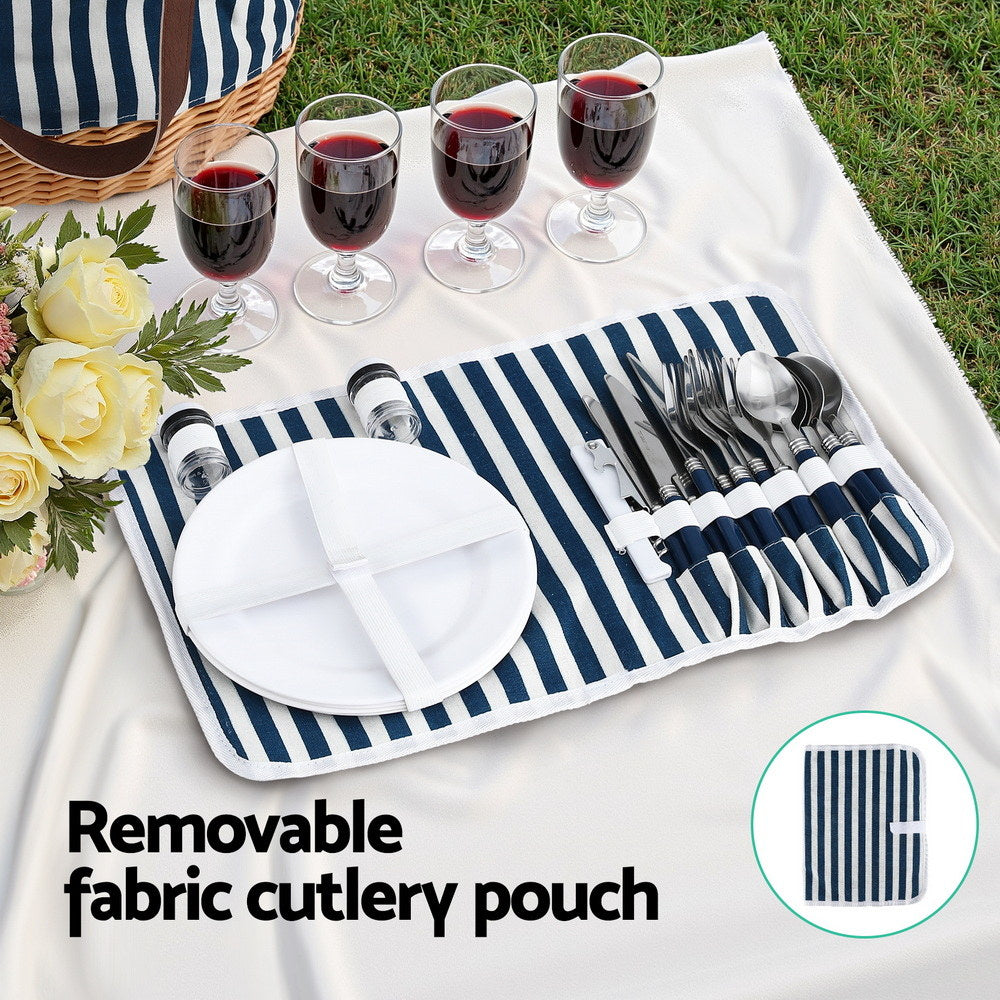 Alfresco 4 Person Picnic Basket Bag Set Wooden Blanket Cooler Outdoor Insulated
