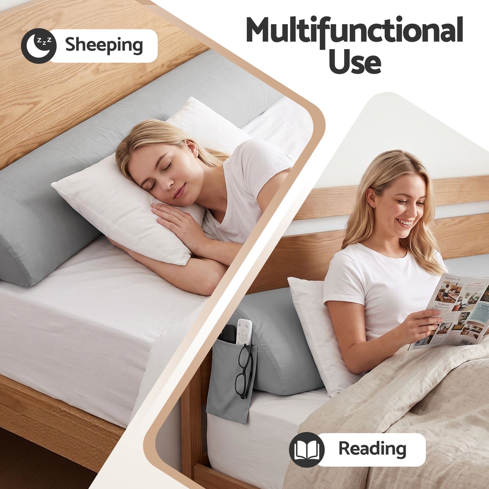 Giselle King Bed Wedge Pillow For Headboard, Close Gap And Stop Pillows Sliding, Perfect For Dorm Or Tatami Reading, 25D Foam Mattress Gap Filler With 2 Side Pockets, Washable 110gsm Cover