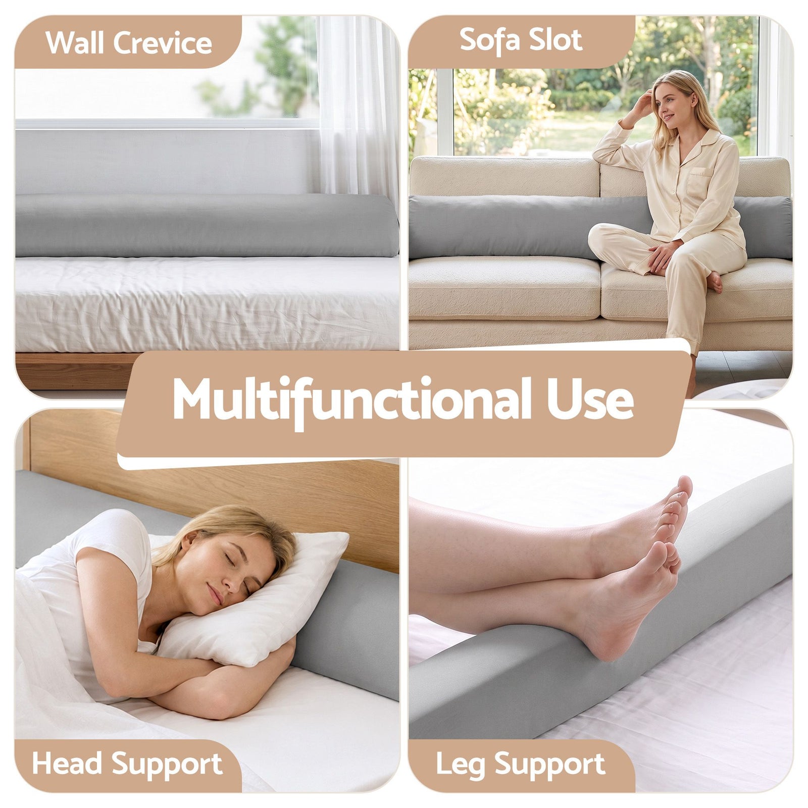 Giselle King Bed Wedge Pillow For Headboard, Close Gap And Stop Pillows Sliding, Perfect For Dorm Or Tatami Reading, 25D Foam Mattress Gap Filler With 2 Side Pockets, Washable 110gsm Cover