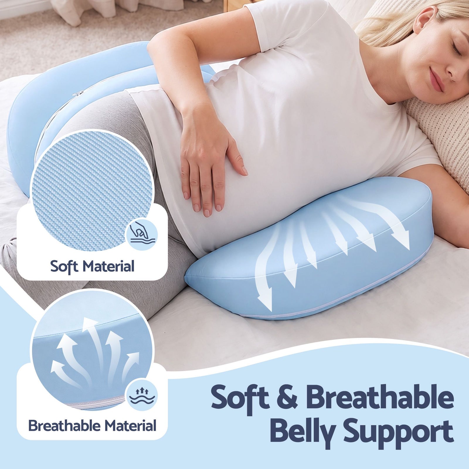 Giselle Bedding Memory Foam Pregnancy Pillow Adjustable with Concave Curve Design, Support for Back, Belly, and Hips, Blue