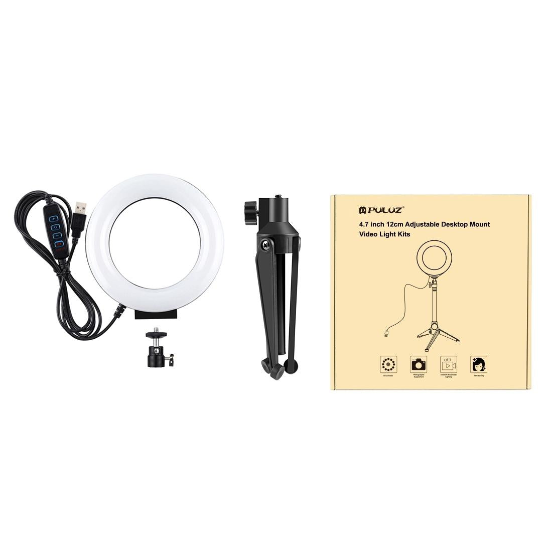 Usb 3 Modes Dimmable Led Ring Light With Tripod Holder And Cold Shoe Ball Head - 4.7 Inch Diameter-1915198024741687303
