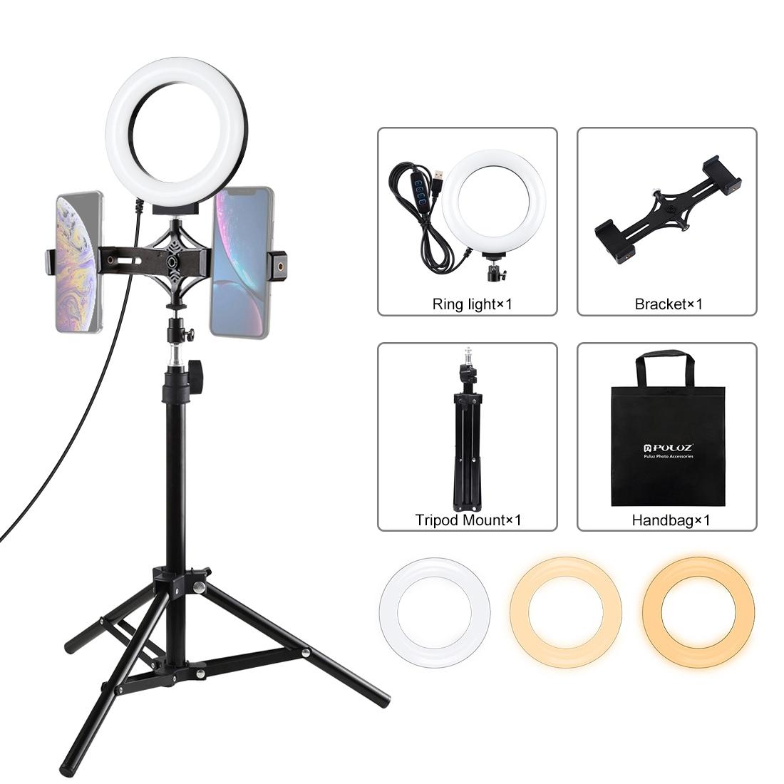 Live Broadcast Dual Phone Bracket With 70Cm Tripod & 6.2 Inch 16Cm Led Ring Light Kit-1915197212493746176
