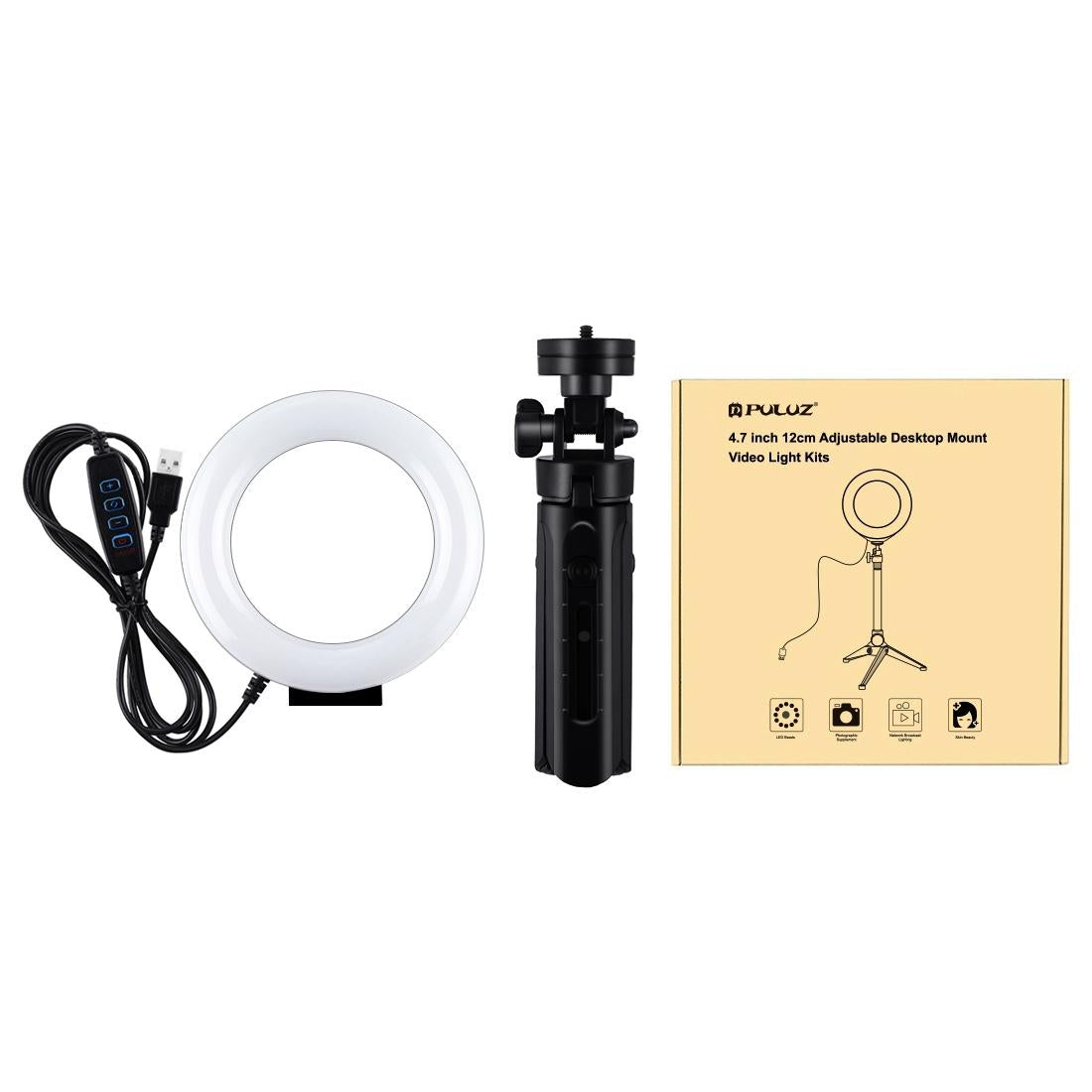 Usb 3 Modes Dimmable Led Ring Light & Pocket Tripod Kit With Cold Shoe Ball Head - 4.7 Inch Diameter-1915196489974550535