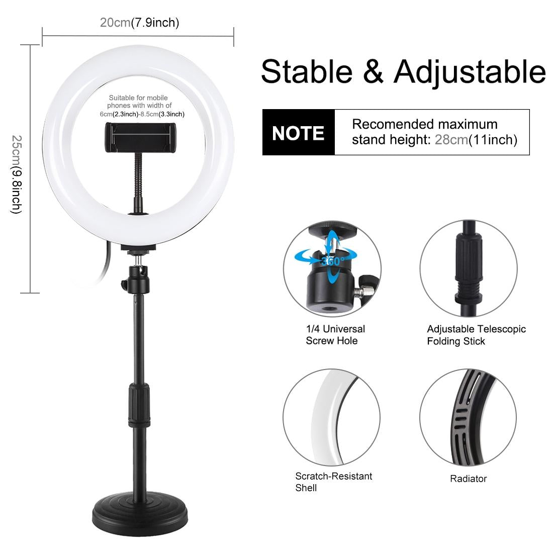 7.9 Led Ring Light With Usb 3 Modes Dual Colour Phone Clamp-1915196492566630405