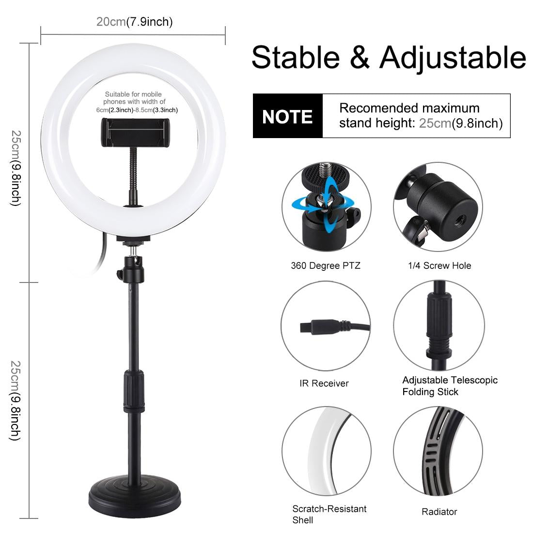 7.9 Rgbw Led Ring Light With Dual Colour Temperature And Phone Clamp-1915196683264856070
