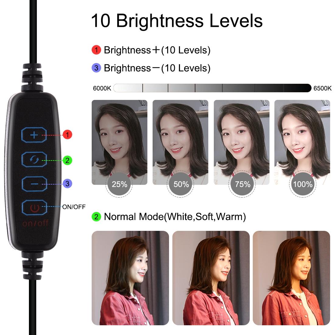 7.9 Led Ring Light With Tripod And Phone Clamp - 3 Modes Dual Colour Temperature Dimmable - Black-1915196787849826309