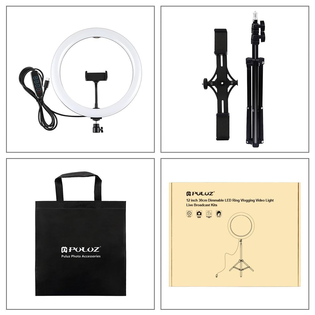 11.8 Led Ring Light Kit With Tripod & Dual Phone Brackets - 3 Modes Dual Colour Temperature Curved Surface Type-C - Black-1915196511776542722