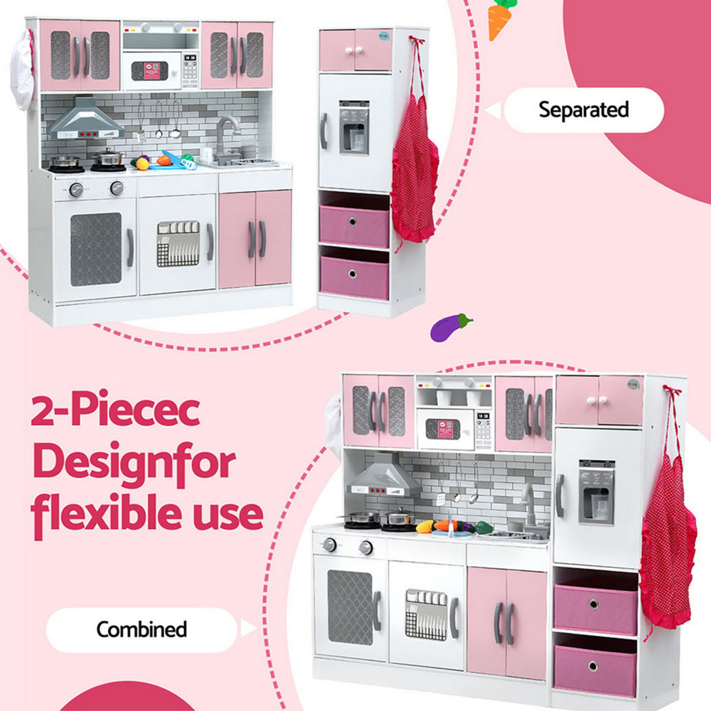 Keezi Kids Kitchen Playset 2-Piece Wooden Pretend Play Coffee Maker Toy 100CM Pink