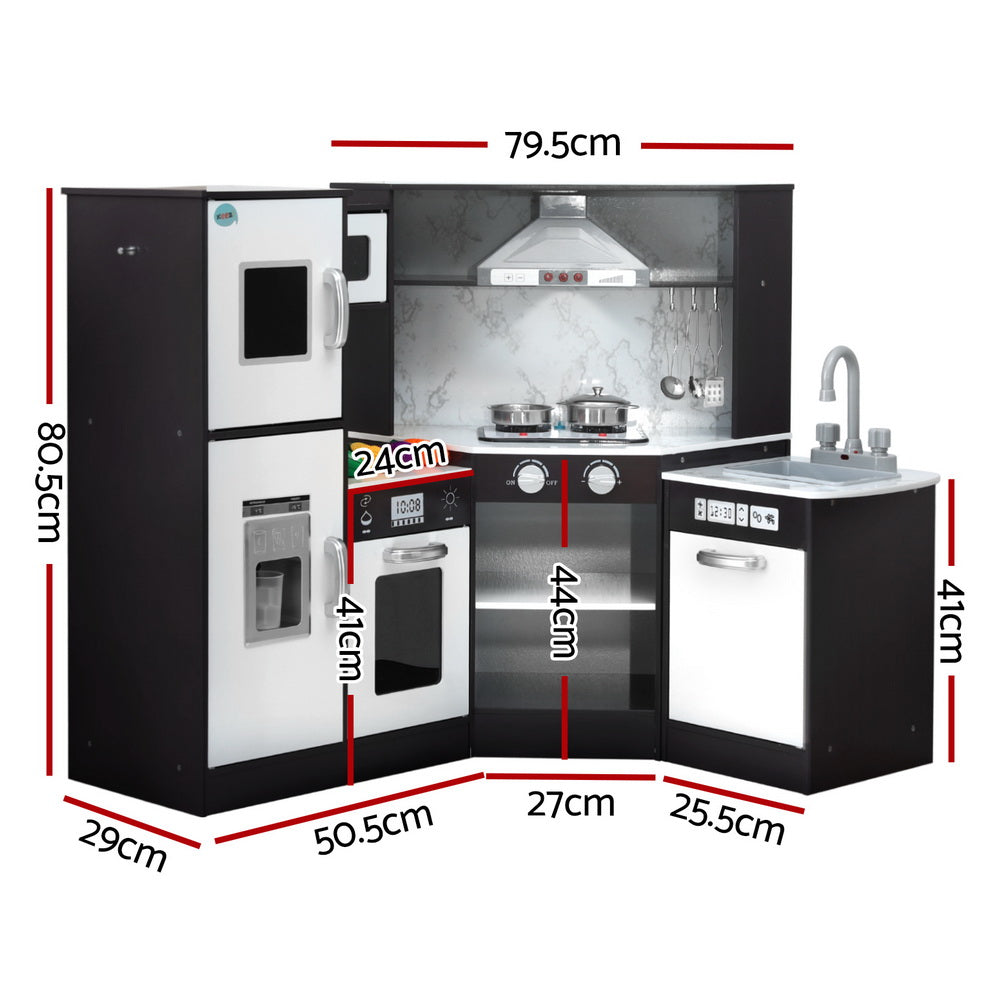 Keezi Kids Kitchen Play Set Wooden Pretend Cooking Playset w/Sounds Lights Black