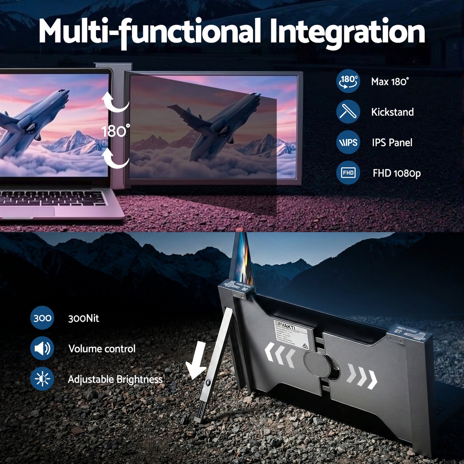 Devanti Portable Monitor Laptop Screen Extender Dual Display 1080P IPS USB C