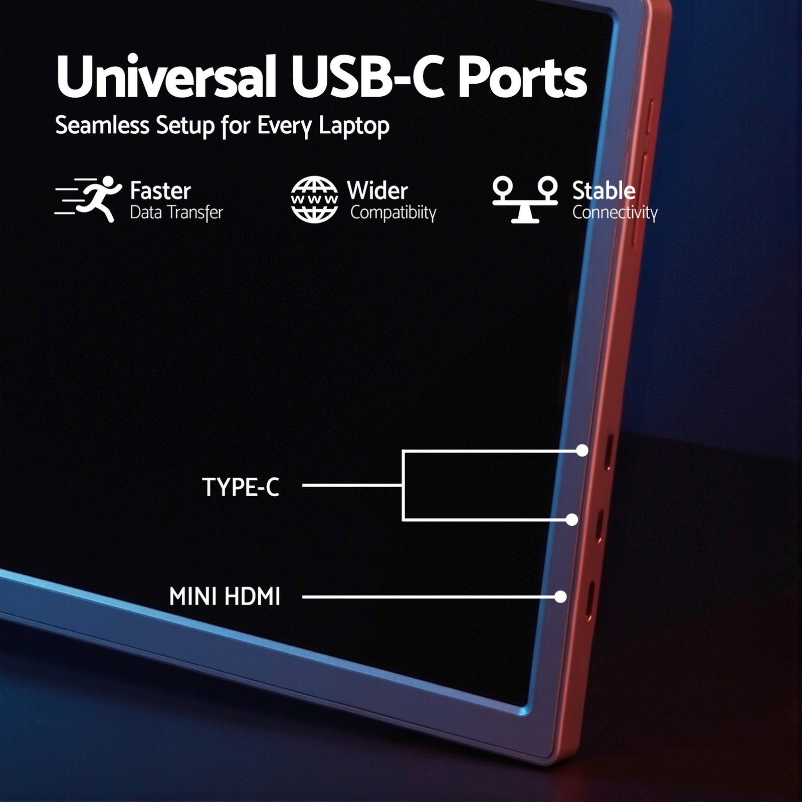 Devanti Portable Monitor Laptop Screen Extender Dual Display 1080P IPS USB C