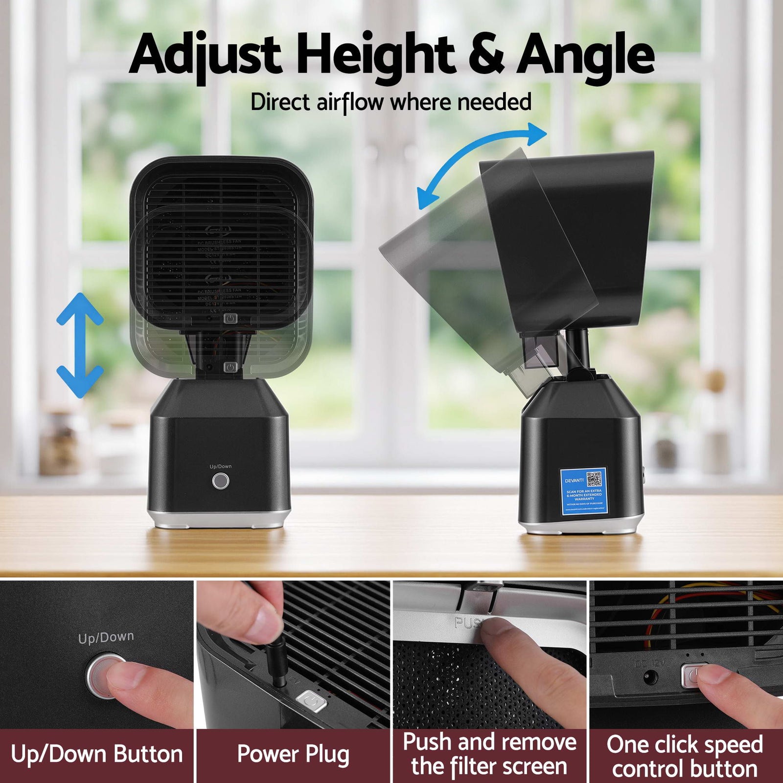 Devanti Portable Range Hood Desktop Exhaust Fan Adjustable Dual Filters Black