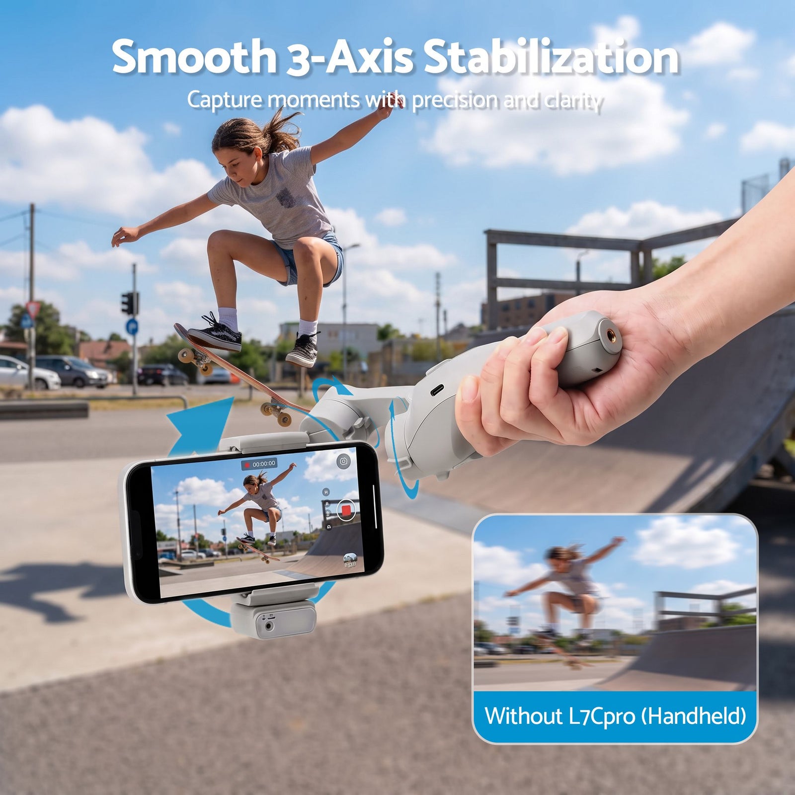 Devanti 3-Axis Handheld Gimbal Stabilizer for Smartphone & Tripod AI Tracking Fill Light