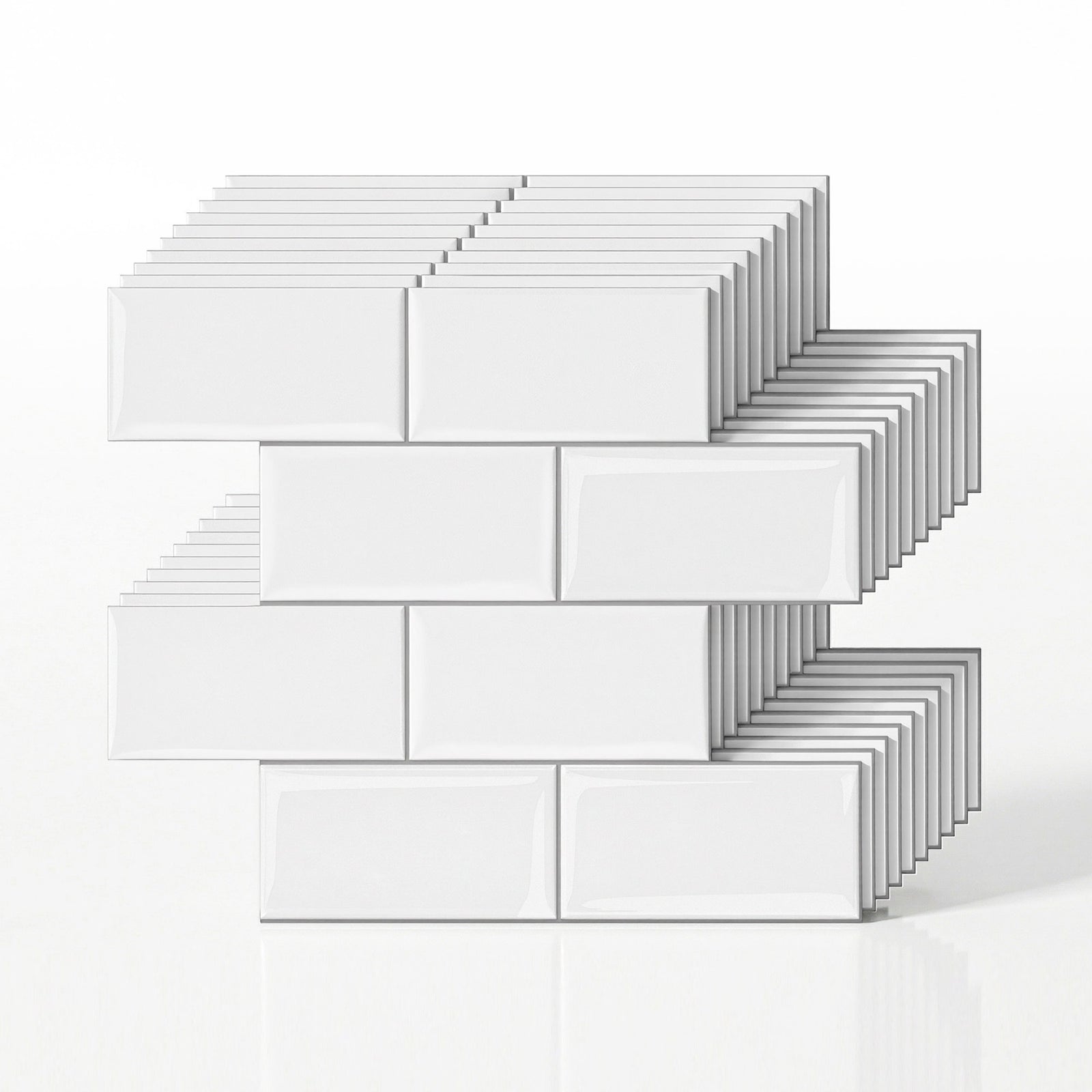 Artiss 3D Peel and Stick Wall Tiles Self Adhesive Subway Backsplash 10 Sheets, White