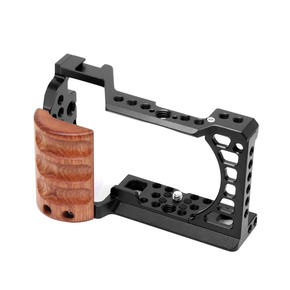 Wood Handle Metal Camera Cage For Sony A6400 / A6300 / A6100 / A6000 Stabilizer Rig-1915198014562111489