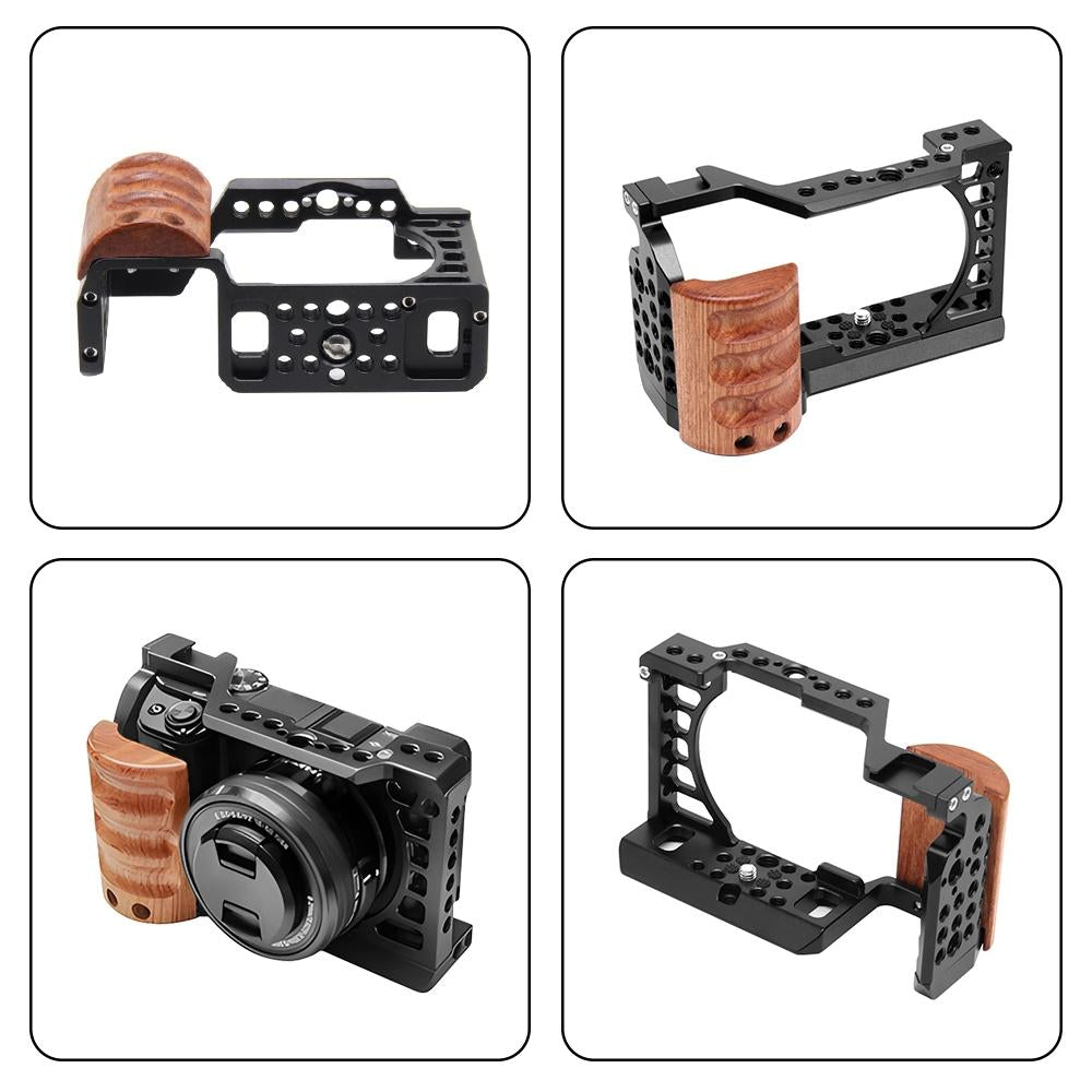 Wood Handle Metal Camera Cage For Sony A6400 / A6300 / A6100 / A6000 Stabilizer Rig-1915198014562111493