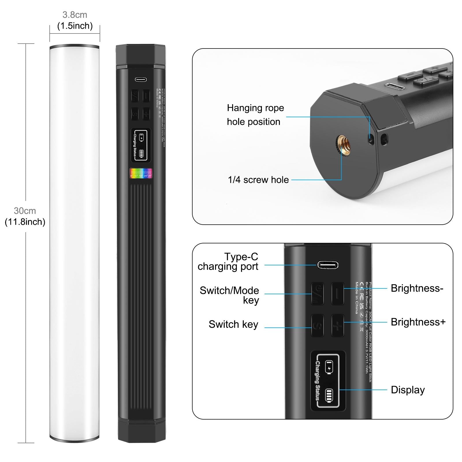 30Cm Handheld Rgb Magnetic Led Fill Light Stick - Full Colour-1915197063616925699