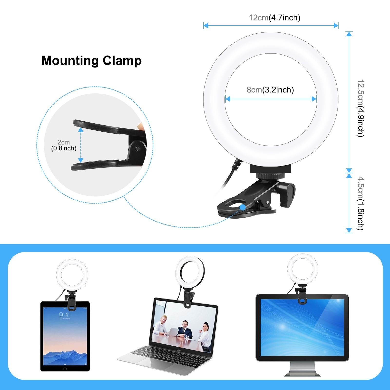 Usb Ring Selfie Light With Dual Colour Temperature And 3 Modes - 4.7 Inch-1915196801590366209