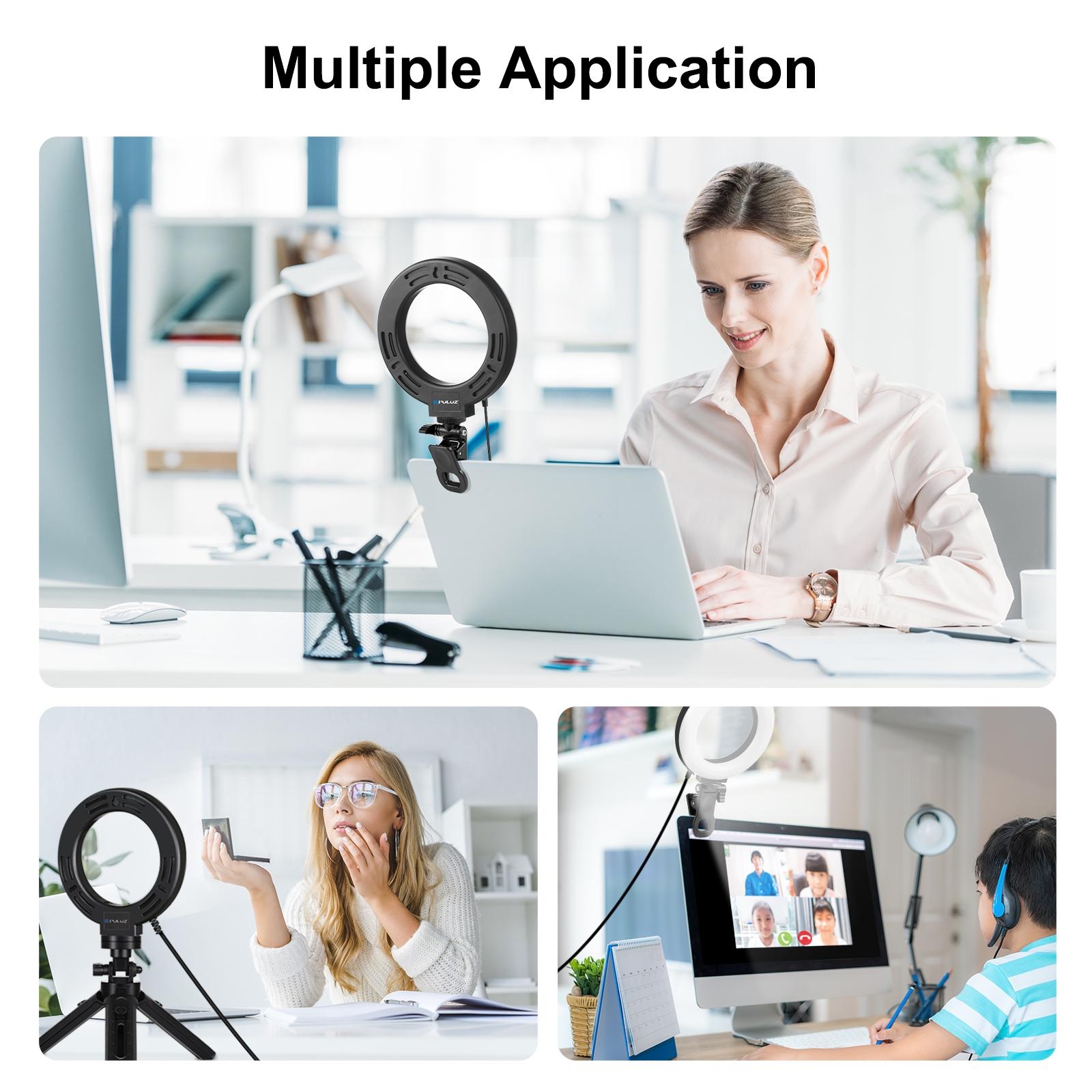 6.2 Dual-Colour Ring Light With Usb 3 Modes Monitor Clip - Black-1915196491669049350