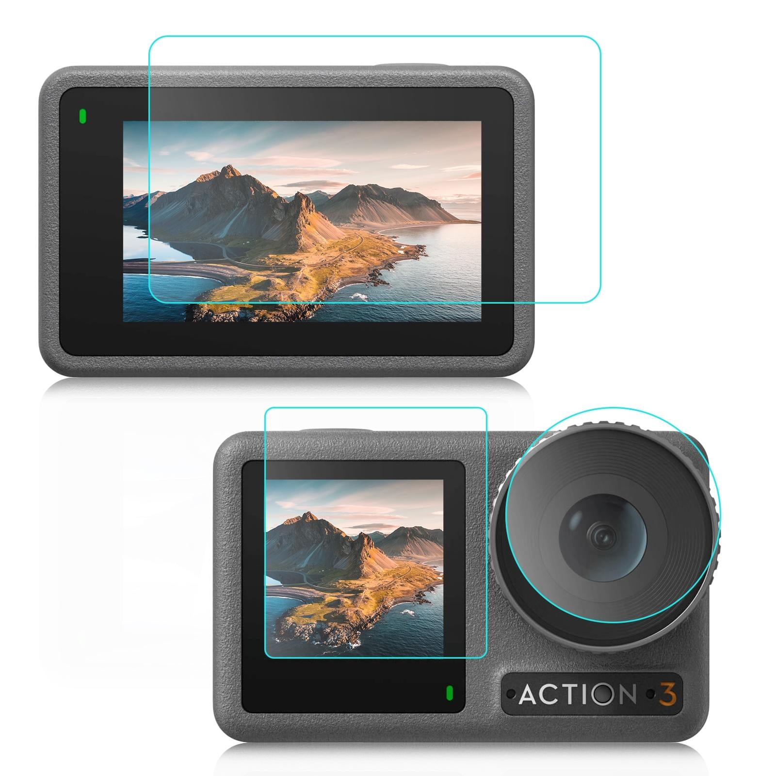 Tempered Glass Film Set For Dji Action 3 - 3-In-1 Protection For Front And Back Screens And Lenses-1915198406066835465