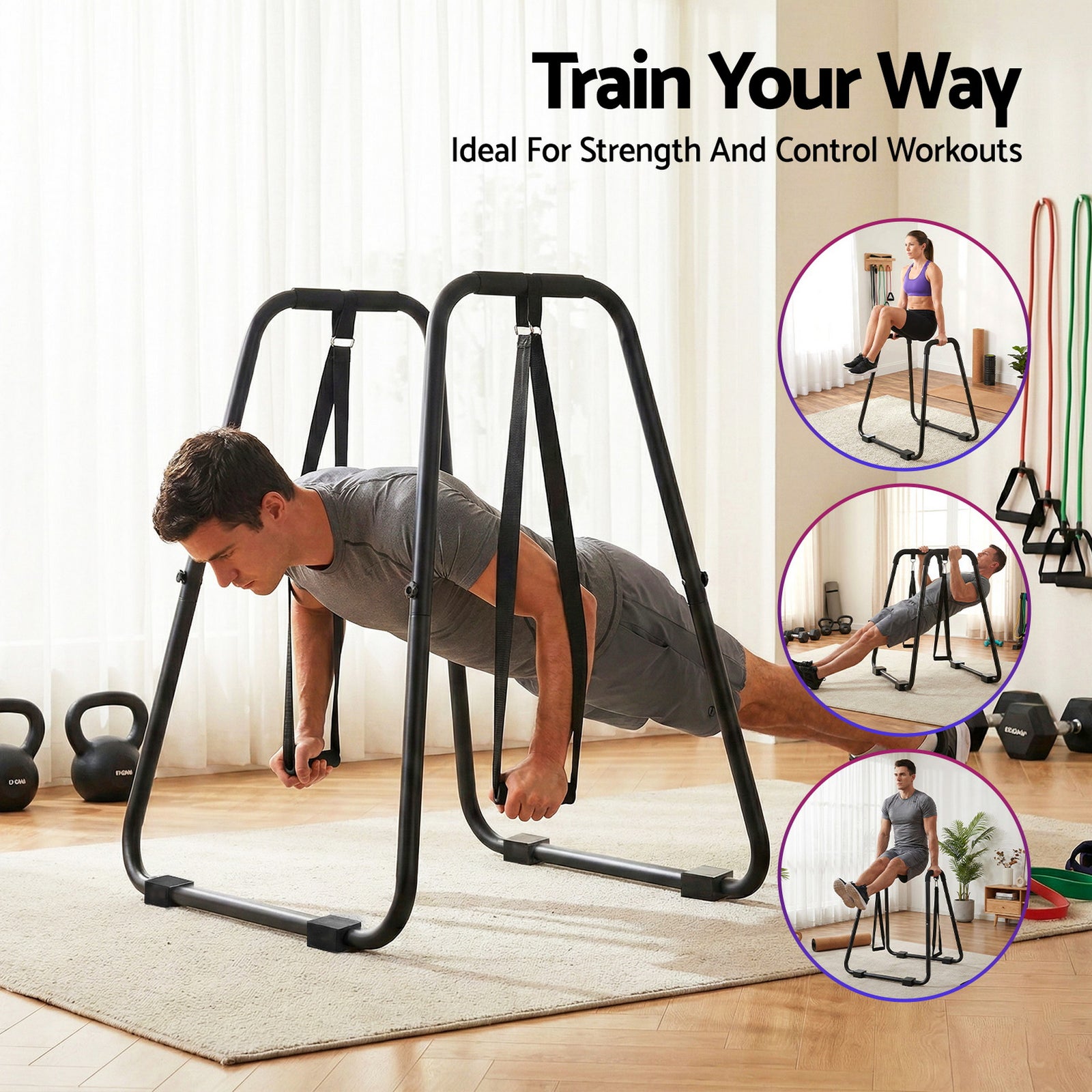 Everfit Dip Station Parallel Bars Heavy Duty Home Gym Stand Calisthenics Black