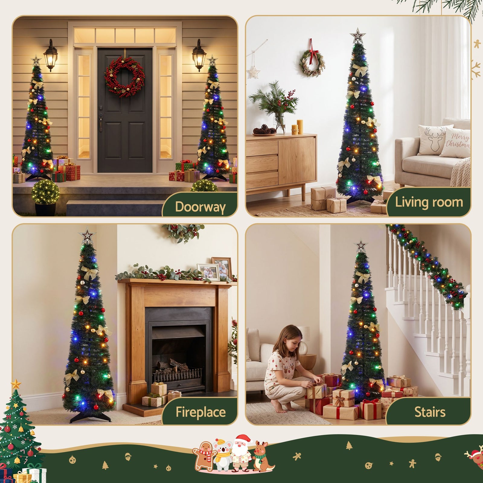 Jingle Jollys Pop Up Christmas Tree Pre Decorated Multicolour LED 155cm