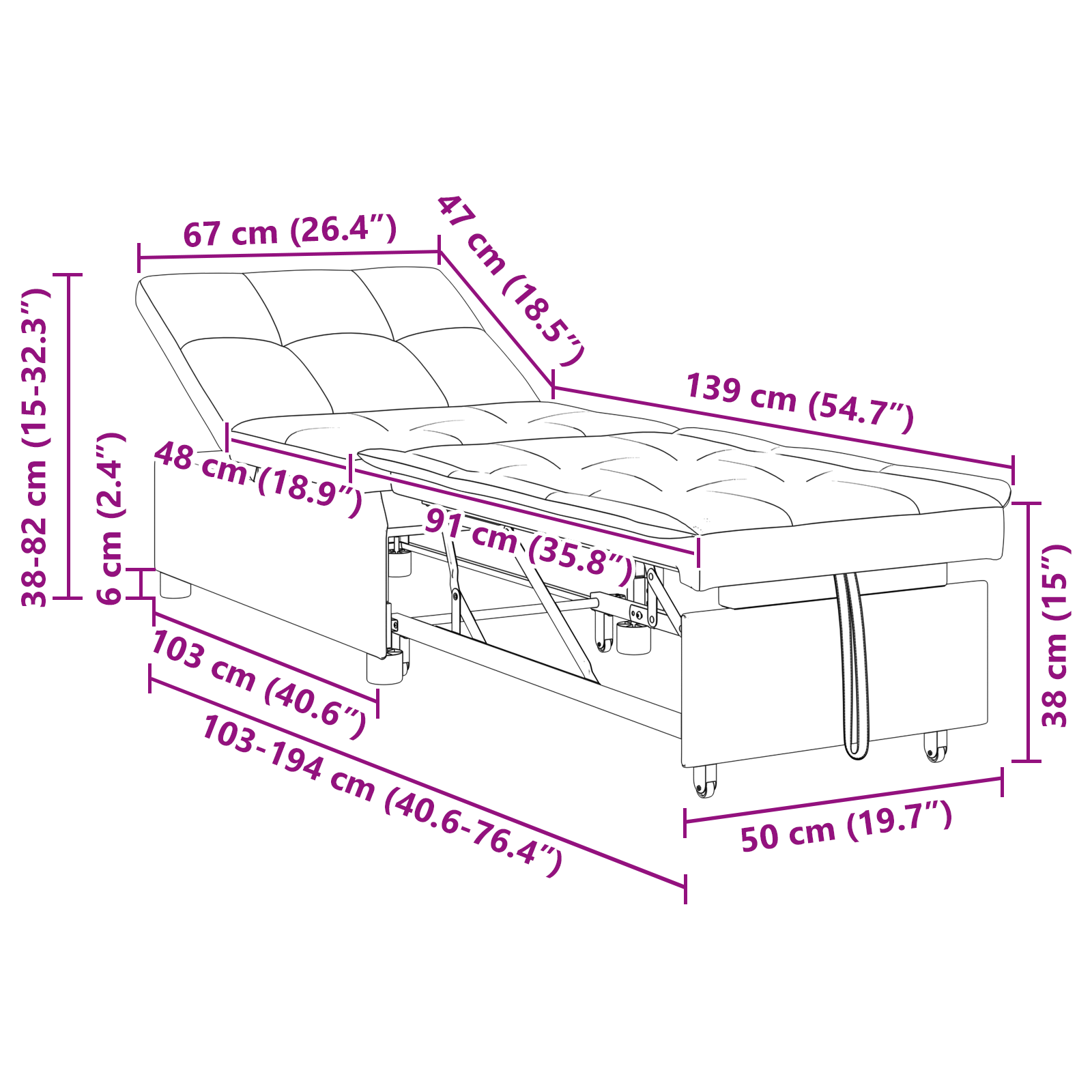 Pull Out Sofa Bed Dark Grey 194 x 50 x 82 cm Fabric