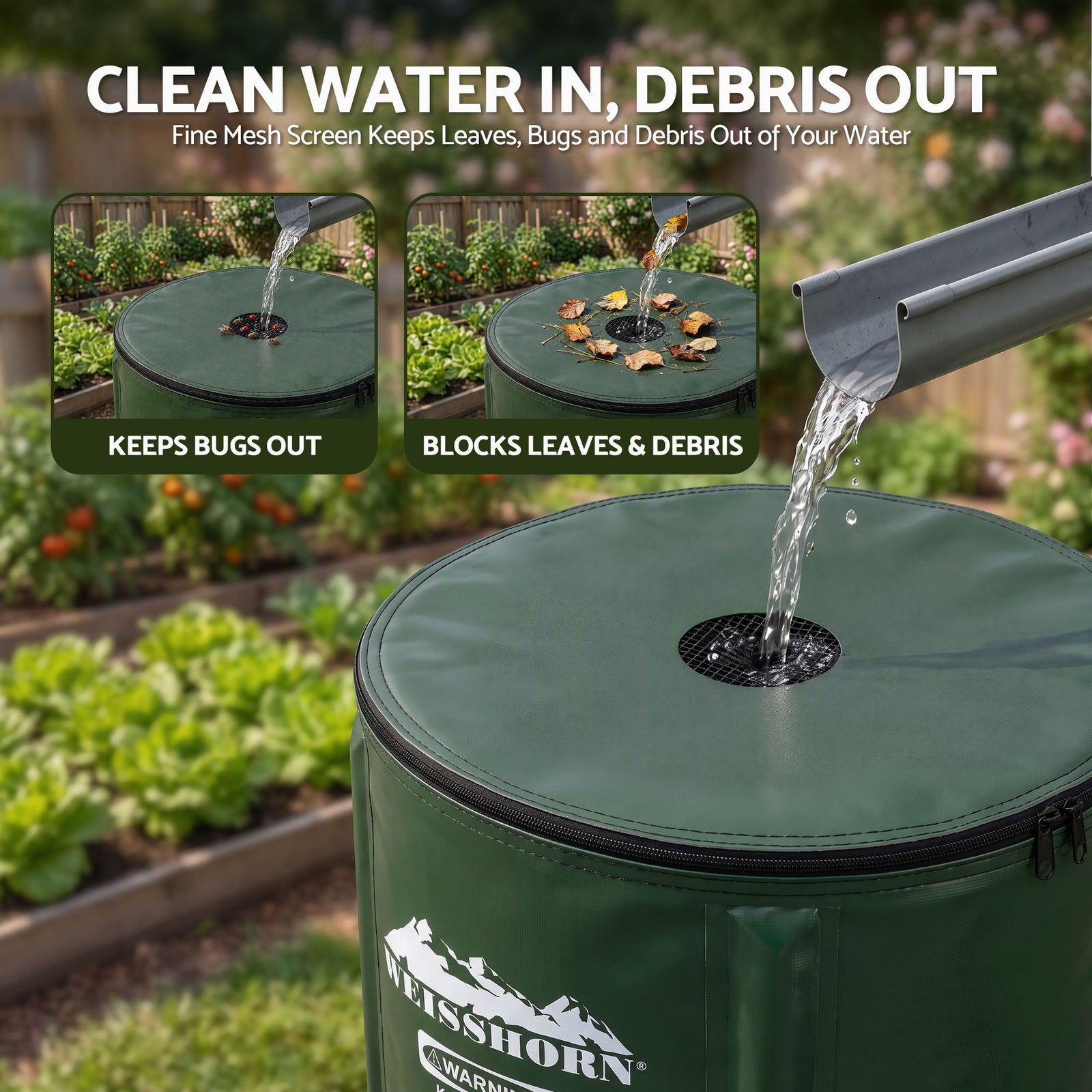 Weisshorn 100L/22Gal Collapsible Rain Barrel PVC Water Tank Collection Storage for Garden Irrigation