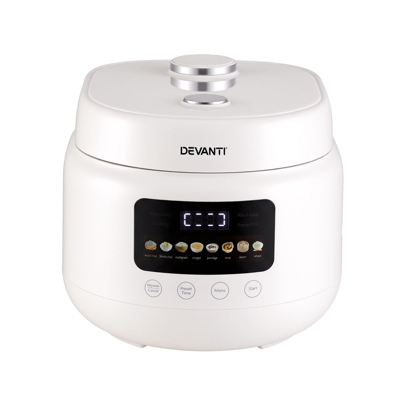 Devanti 3L Rice Cooker Small 6 Cup 8-in-1 Multi Cooker with 24H Preset Off-White