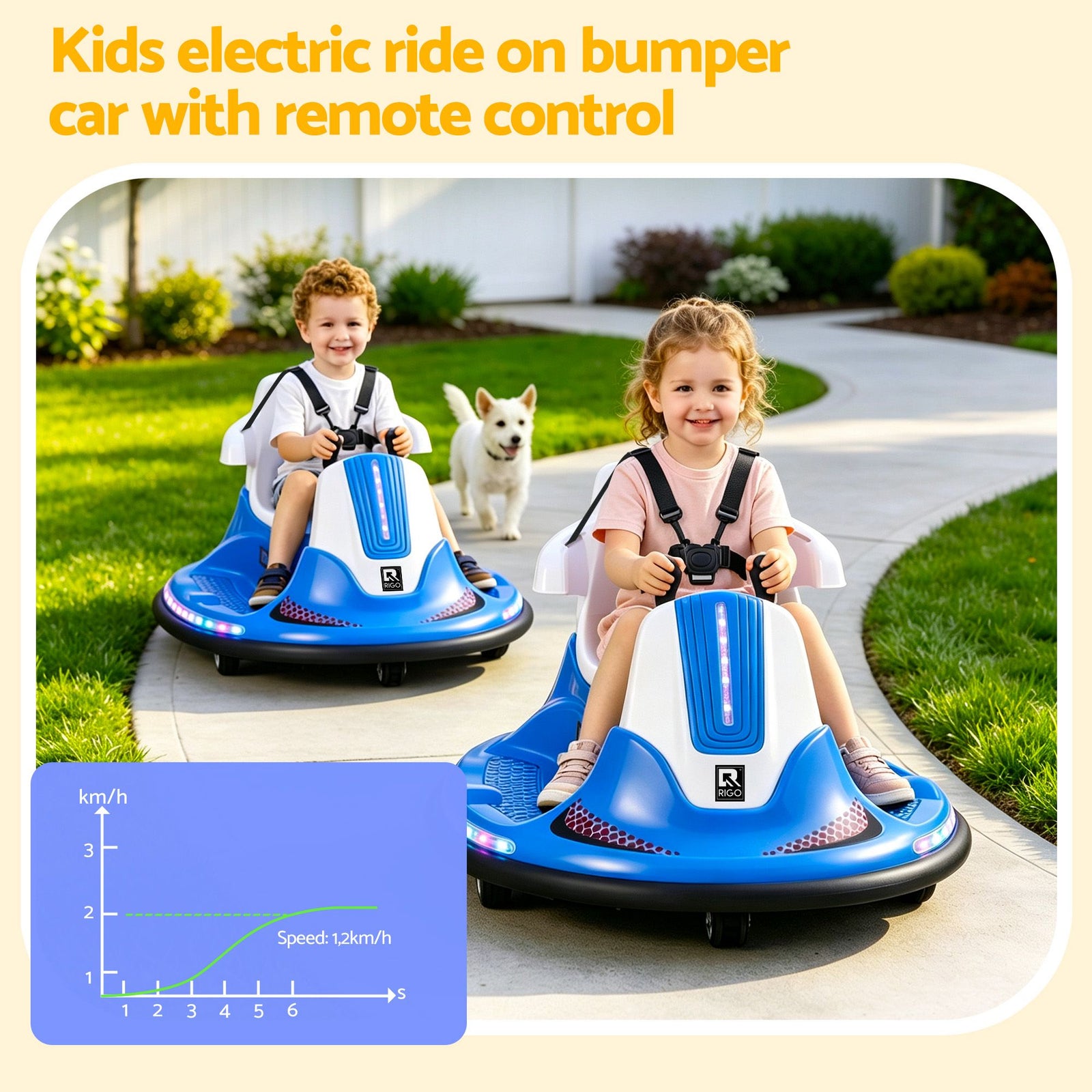 Rigo Ride on Cars Kids Bumper 12V Ride on Toy Toddler Remote Control Blue