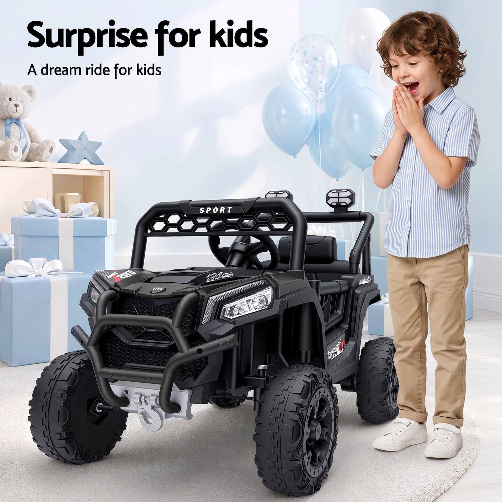 Rigo Ride On Car Kids Jeep 12V Kids Electric Car Remote Control Black