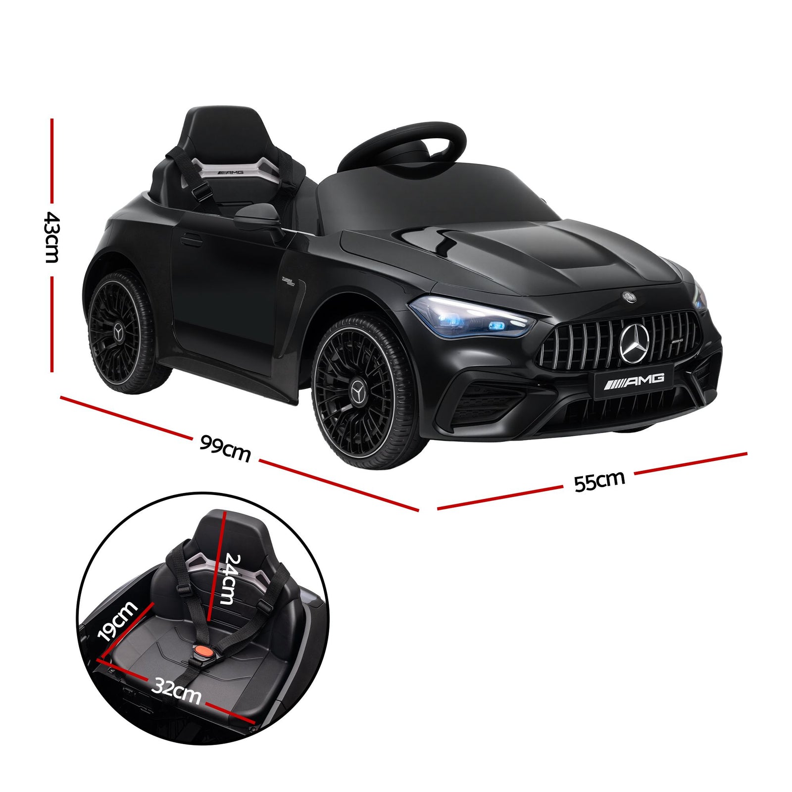 Ride On Car Licensed Mercedes Benz AMGC63 Kids Electric Car 12V Music Black