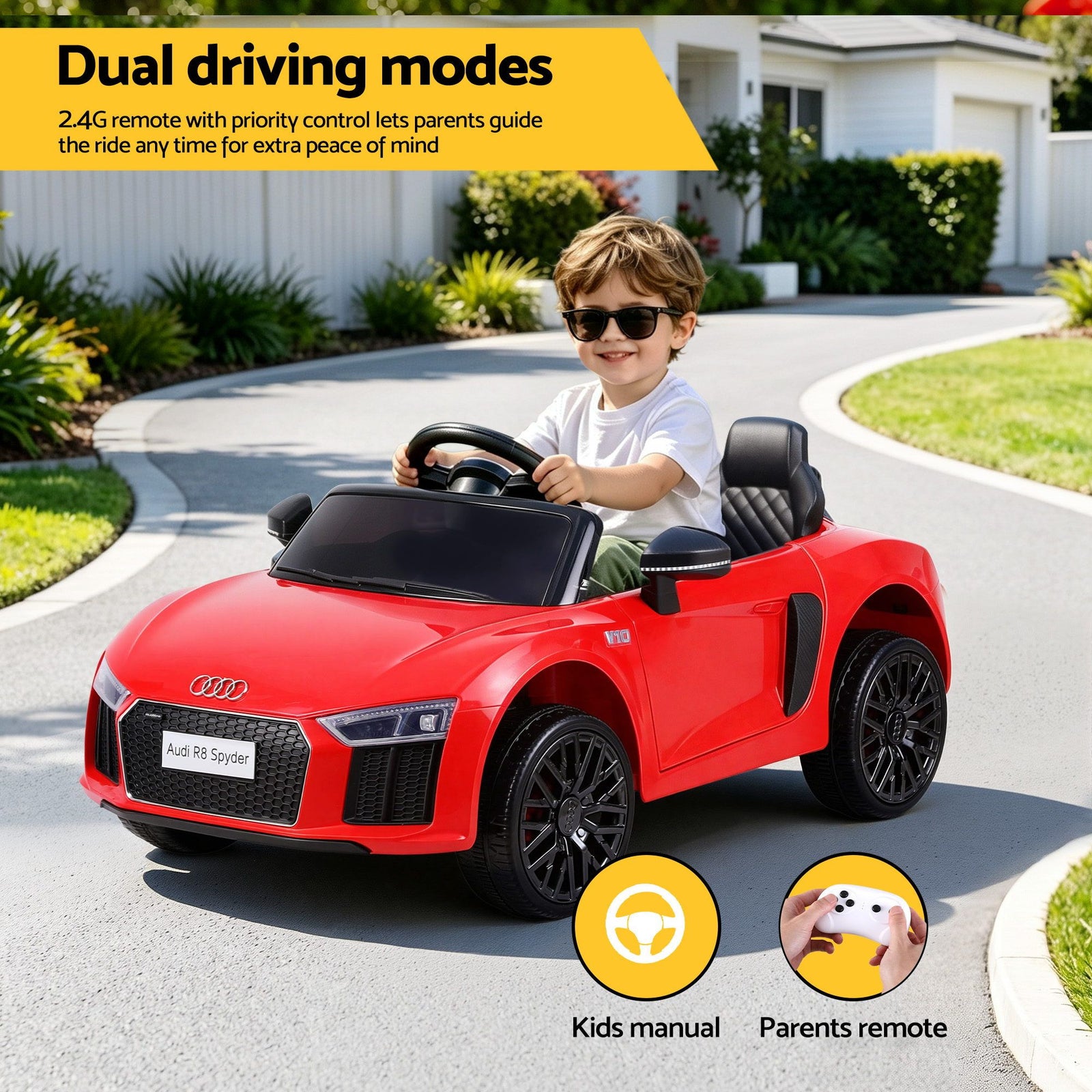 Ride On Car Licensed Audi R8 12V Electric Car for Kids Battery Red
