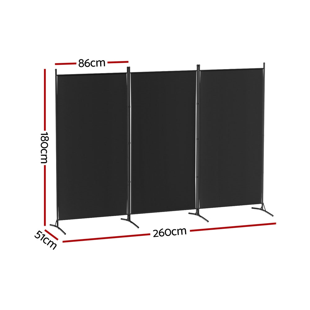 Artiss 3 Panel Room Divider Screen 260x180cm Fabric Black