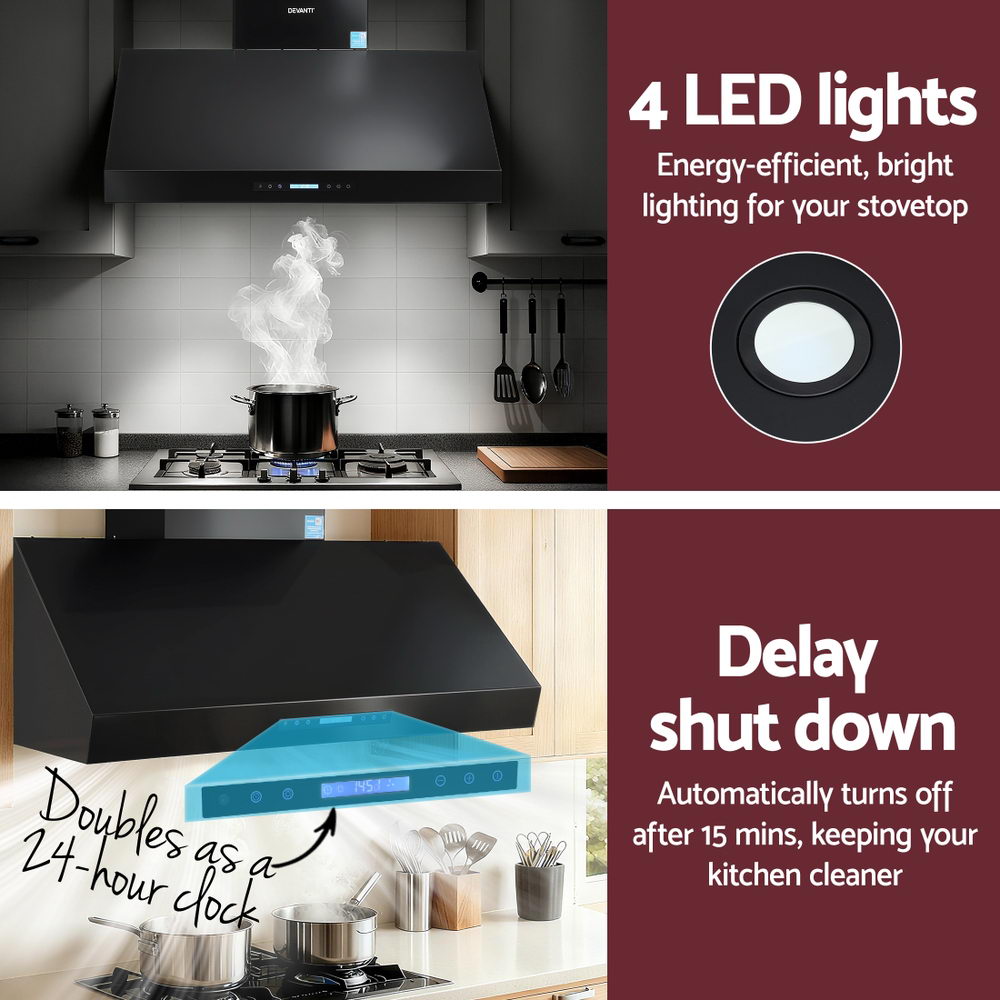 Devanti 1200mm Commercial BBQ Range Hood Dual Motor W/ Remote Control Black