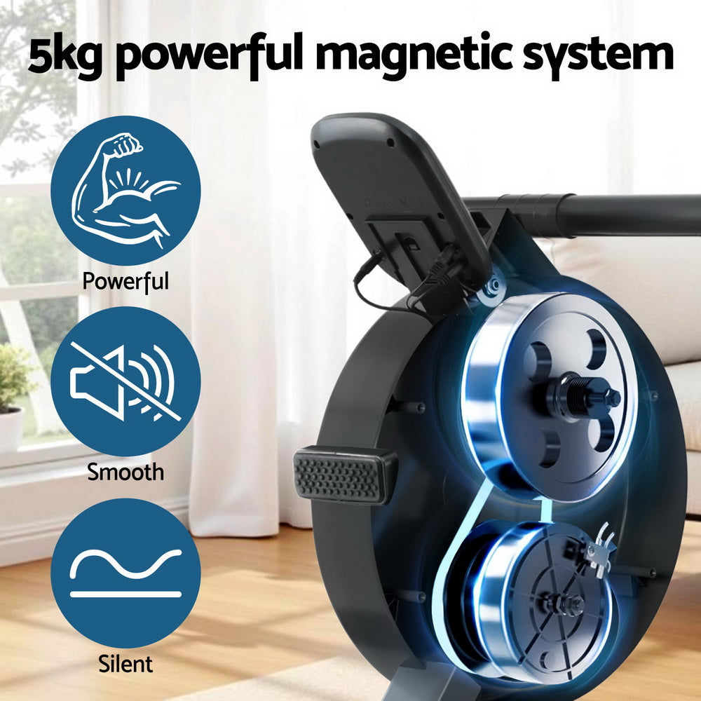Everfit 16 Level Magnetic Rowing Machine for Home with App Connect Walnut