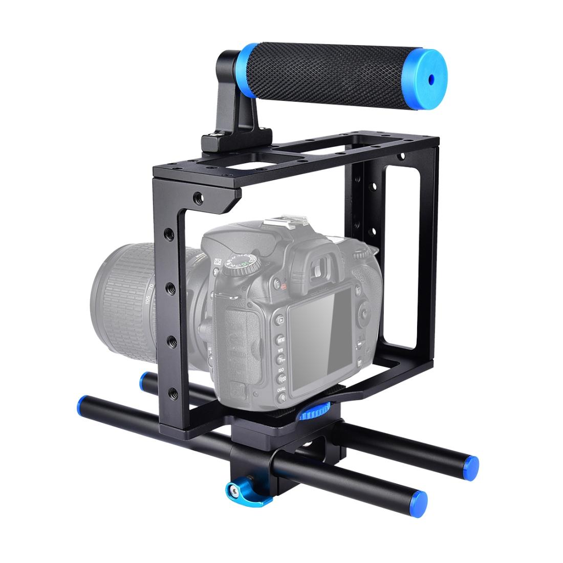 Protective Dslr Camera Cage With Stabilizer And Top Handle - Black-1915196736180195328