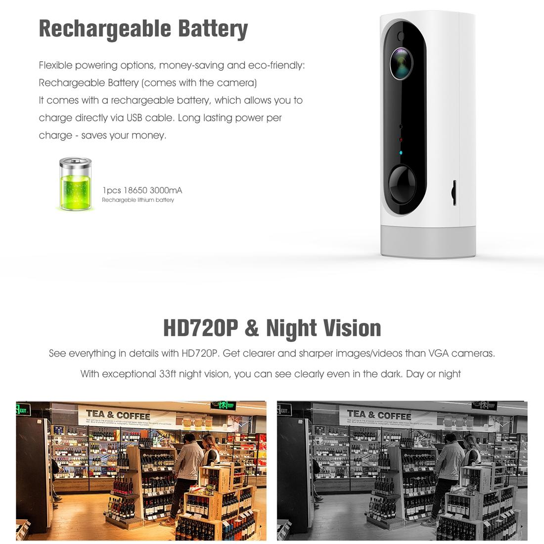 720P Wifi Camera With Night Vision Motion Detection Two-Way Audio And Rechargeable Battery-1915198382708756489