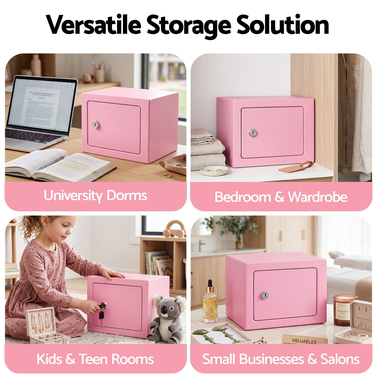 UL-Tech 6.5L Small Safe Box with Key Lock for Cash Mini Home Security Safe Pink