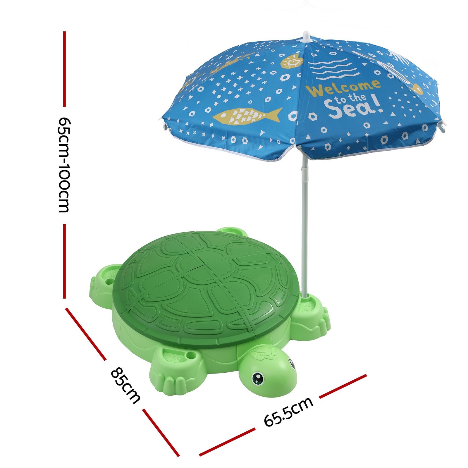 Keezi Kids Sandpit Turtle Sandbox Toys with Umbrella Lid Green 8 Accessories 3+