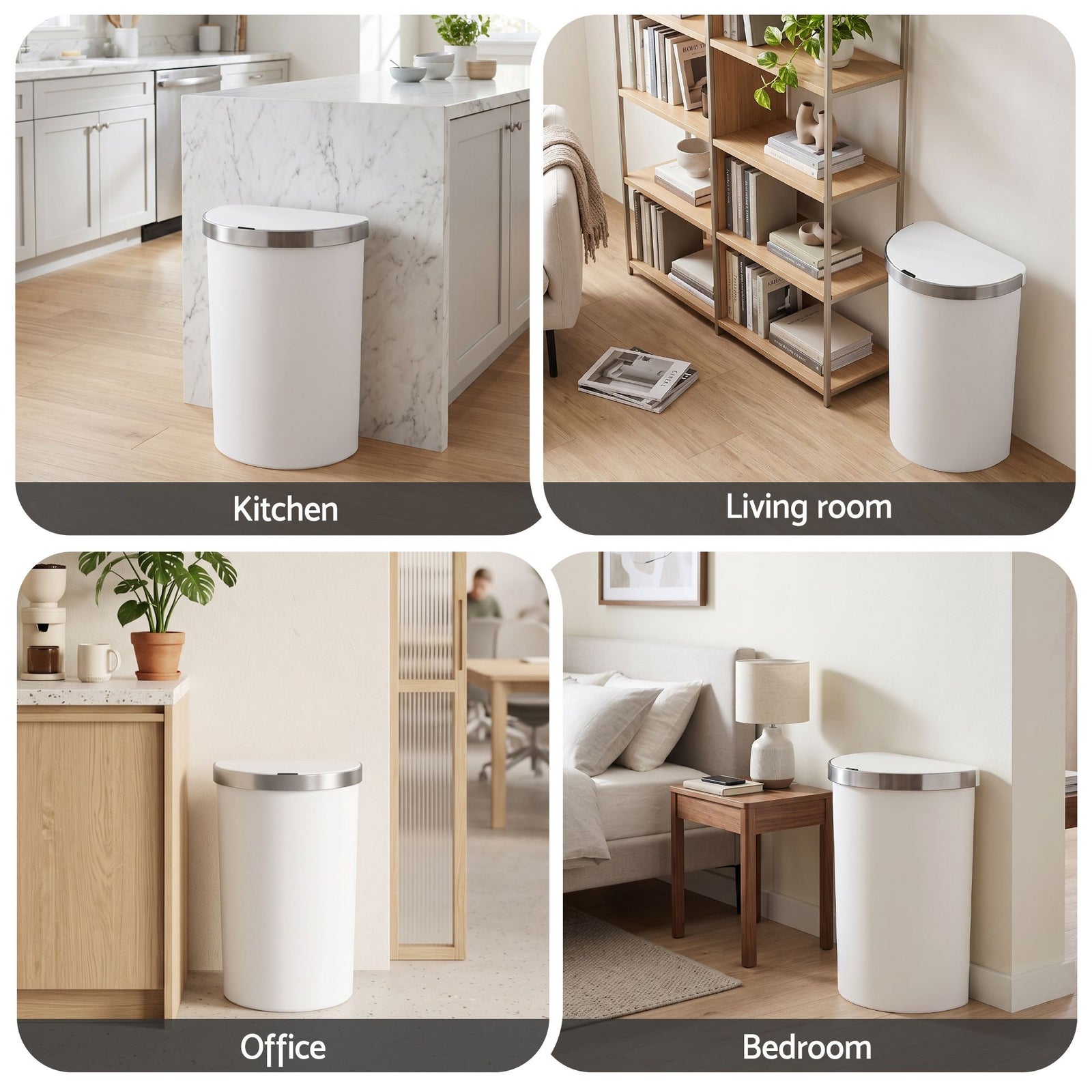 Devanti 50L Motion Sensor Bins Trash Can Kitchen Smart Rubbish Bin D-shape design White