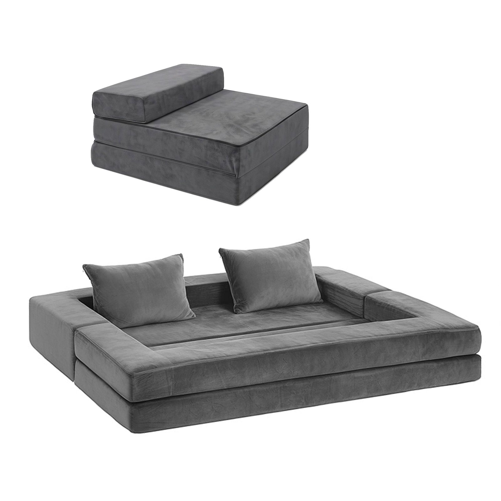 Artiss 3-in-1 Convertible Sofa Bed with Folding Mattress Velvet Foam Chair 300KG