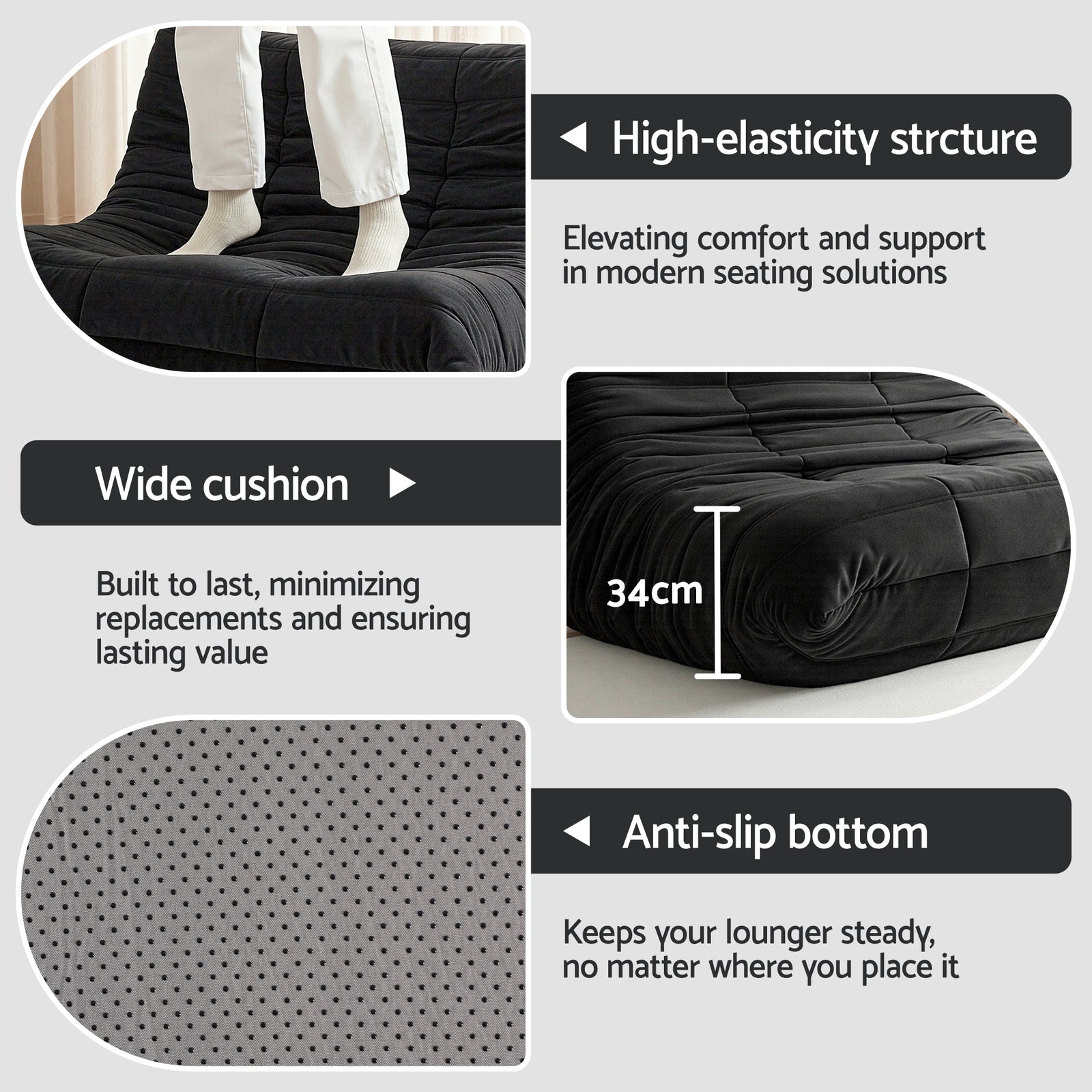 Artiss Lazy Sofa 2 Seaters Accent Caterpillar Chair Floor Couch Armless Lounge