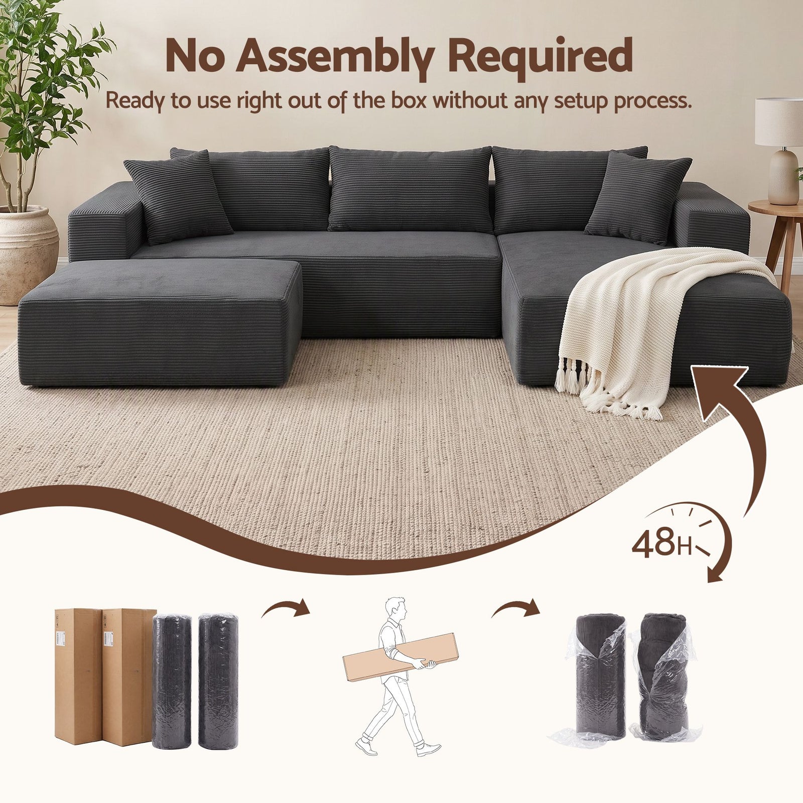 Artiss Modular Sectional Sofa Bed U-Shape 4-Seater Couch Chaise Ottoman Corduroy