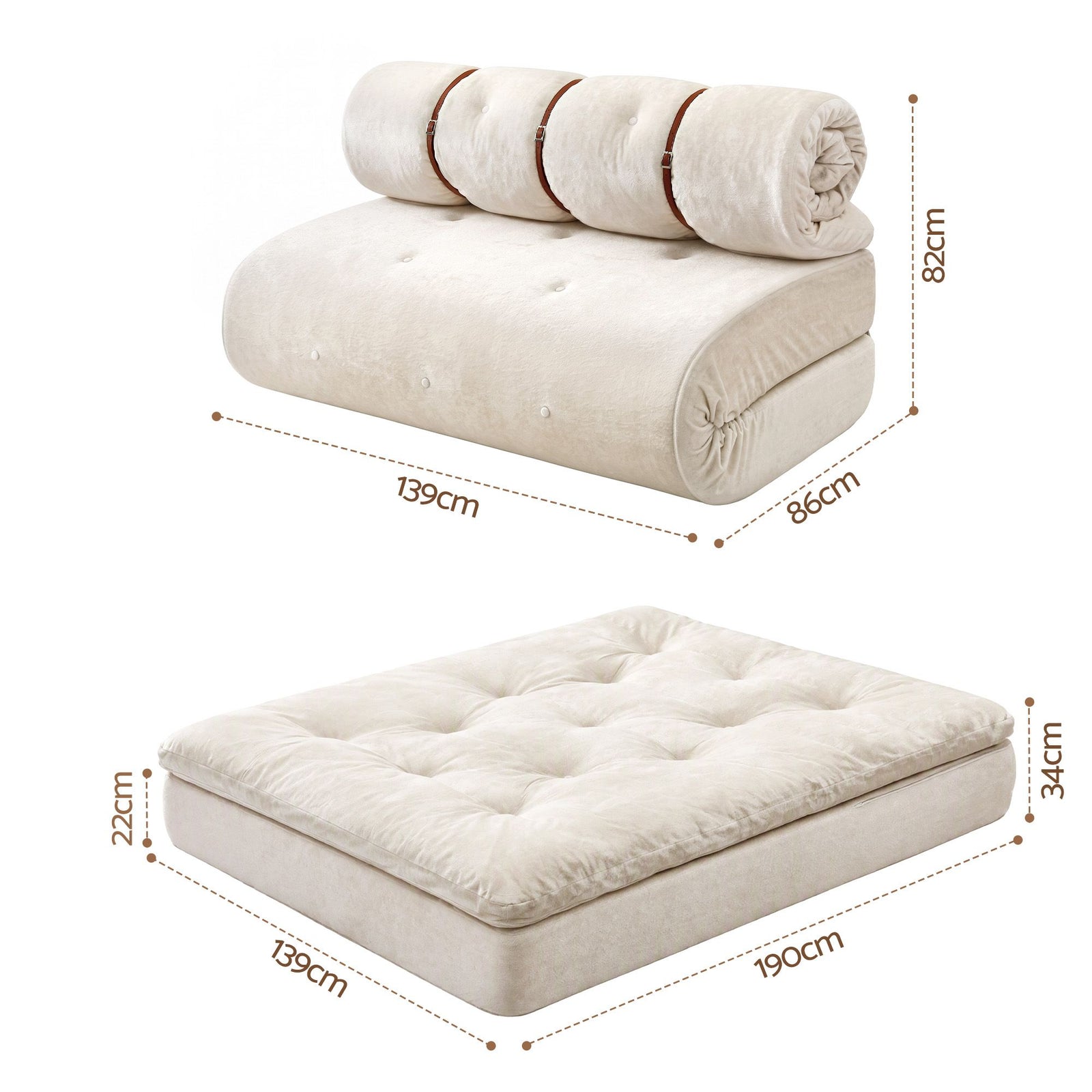 Artiss Convertible Sofa Bed Roll-Up Sleeper Chair Fold Out Couch Floor Lounge