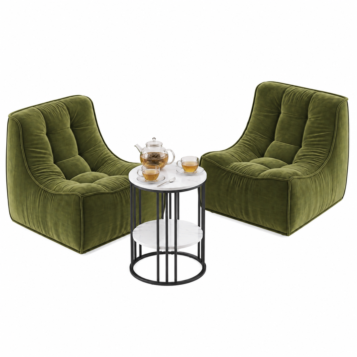 Artiss Sofa & Coffee Table Set Armless Chenille No Assembly Green White & Black
