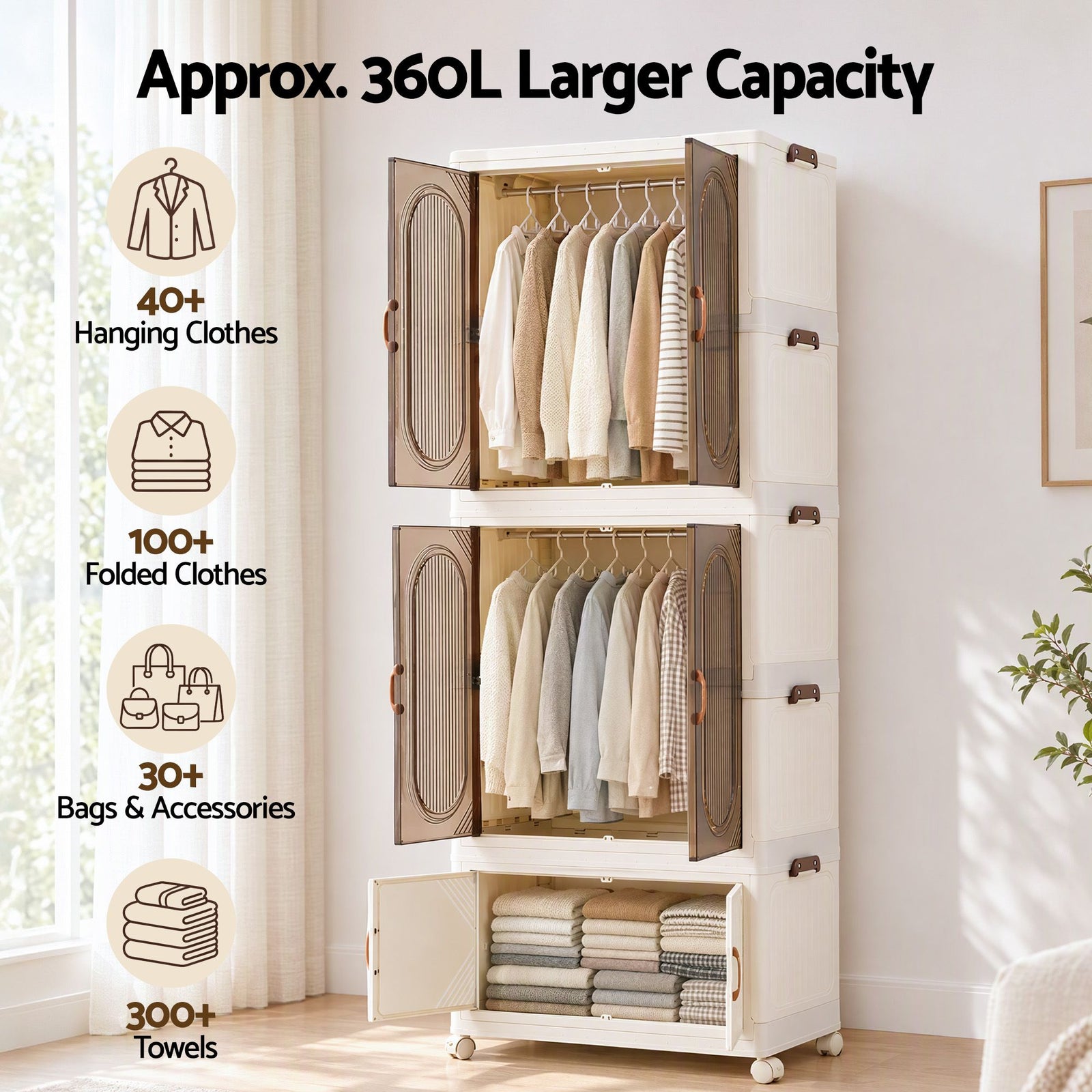 Artiss Foldable Storage Cabinet Stackable Wardrobe Box Clear Magnetic Door White